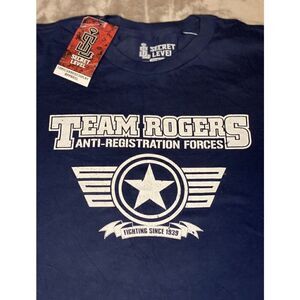 Team Captain America T-Shirt Inspired Team Rogers (End Game) Navy Blue Sz M (A1)